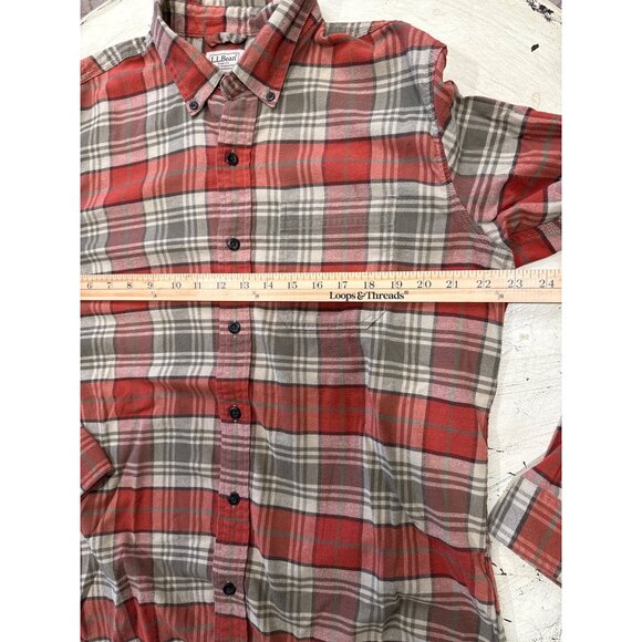 L.L. Bean Mens Traditional Fit Red Plaid Button-Down Shirt M-Reg Organic Cotton - Picture 6 of 7